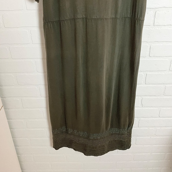Prana Mini Dress Boho Crochet Olive Green 100% cotton V surplice neck Eco S - Picture 11 of 15